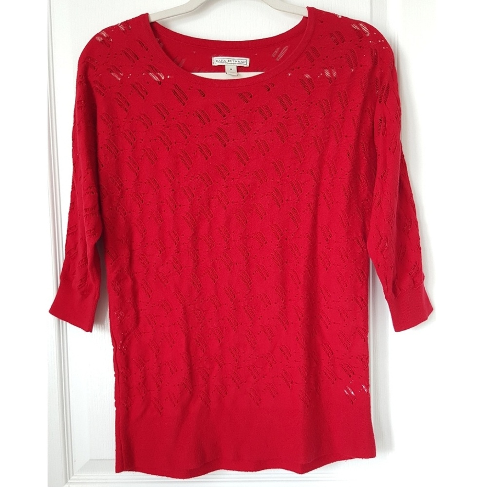 Dana Buchman Sweater Red 3/4 Sleeve SIZE Small